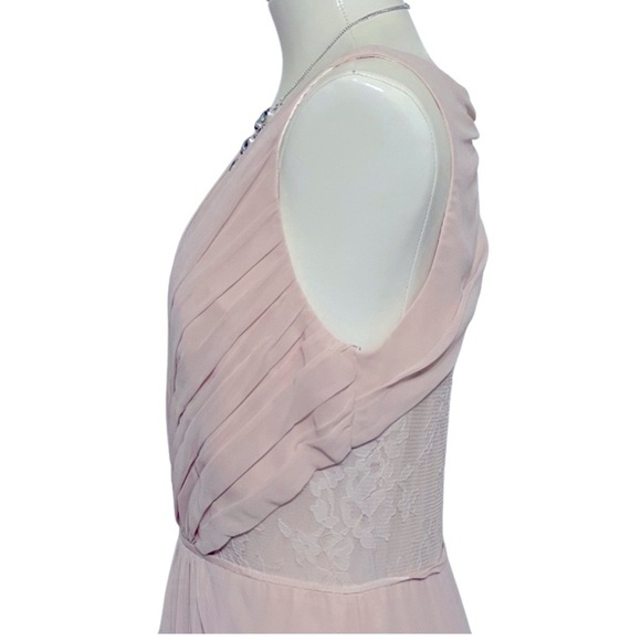 MONIQUE LHUILLIER blush pink chiffon and sheer lace sleeveless formal gown 10 - Picture 6 of 10